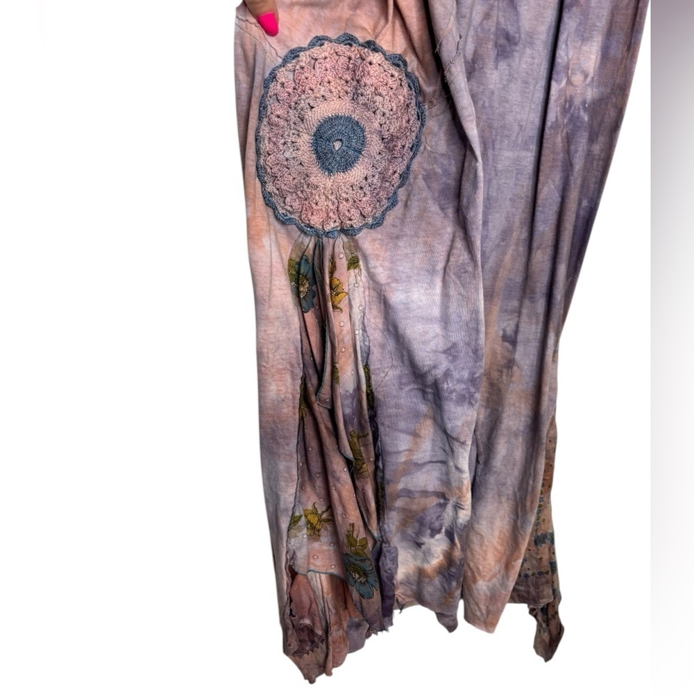 Handmade Upcycled VTG Tie Dye Multi Print Multi Fabric Flowy Maxi Dress Medium - Picture 5 of 12